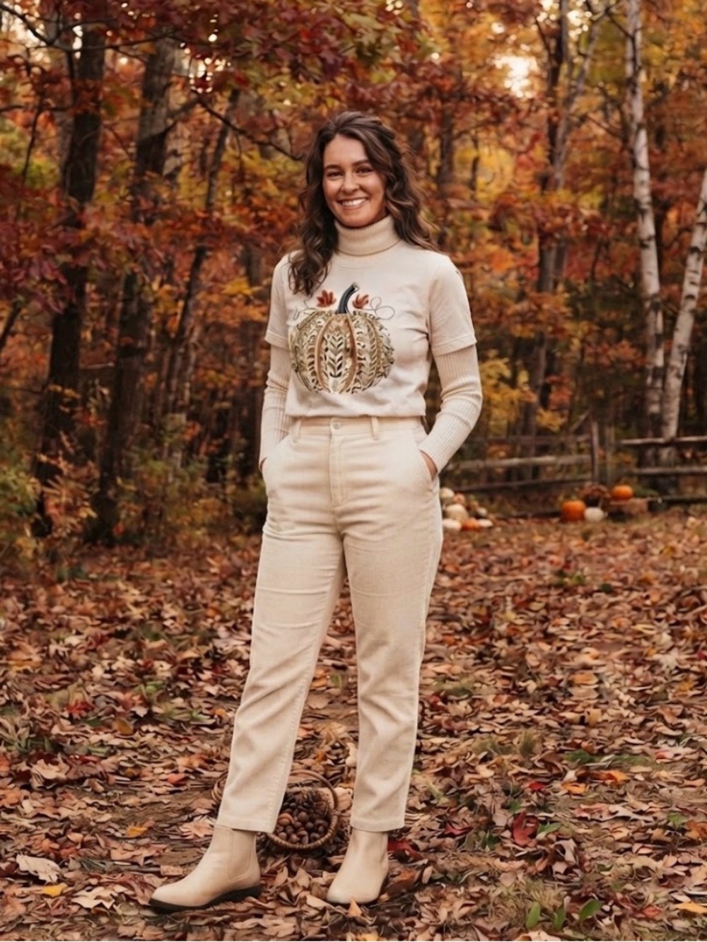 Cream Pumpkin Floral Short Sleeve Tee